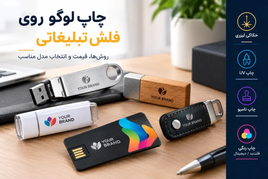 هدایای تبلیغاتی صدراگیفت چاپ لوگو روی فلش تبلیغاتی